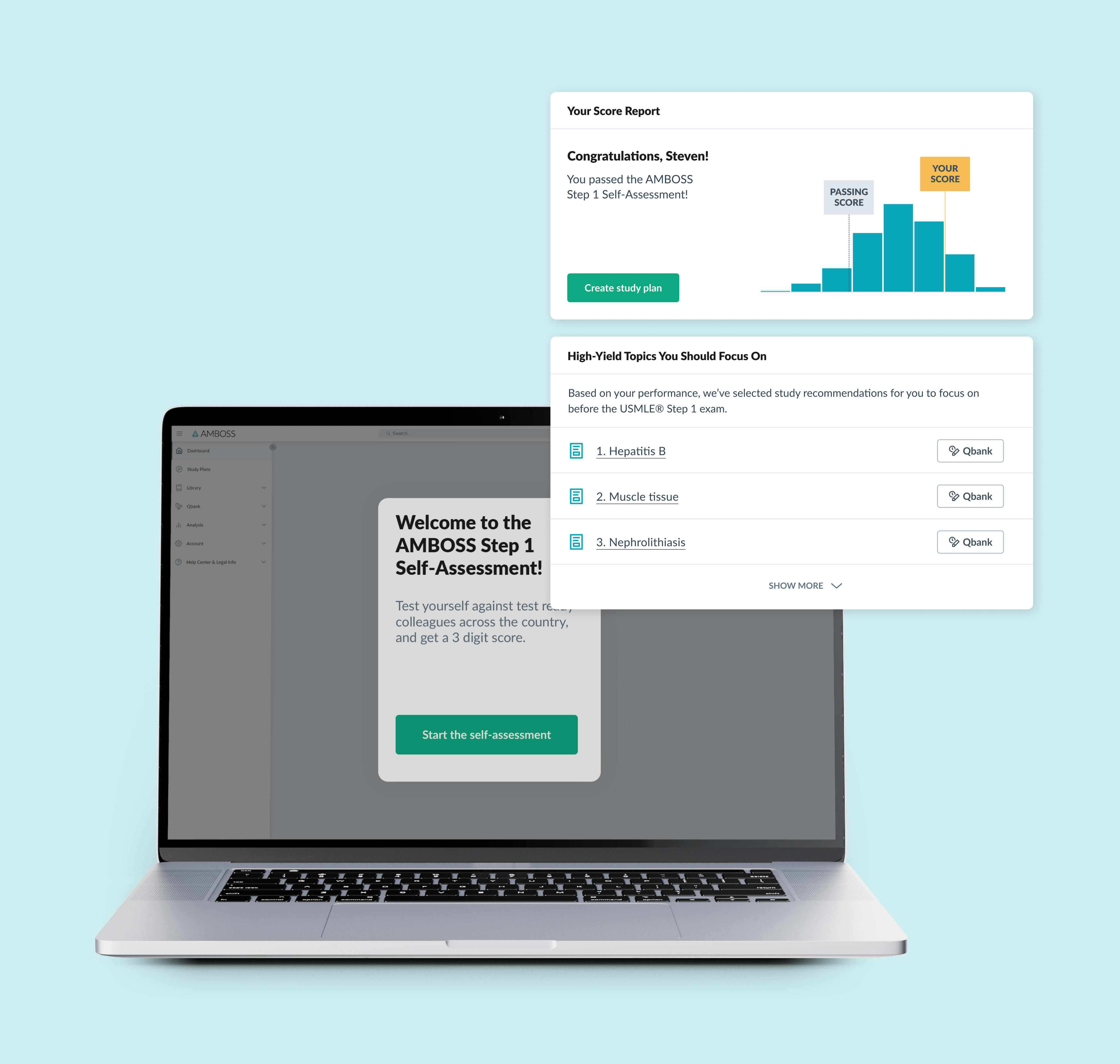 The image containts a laptop and an example of how your score report would look like