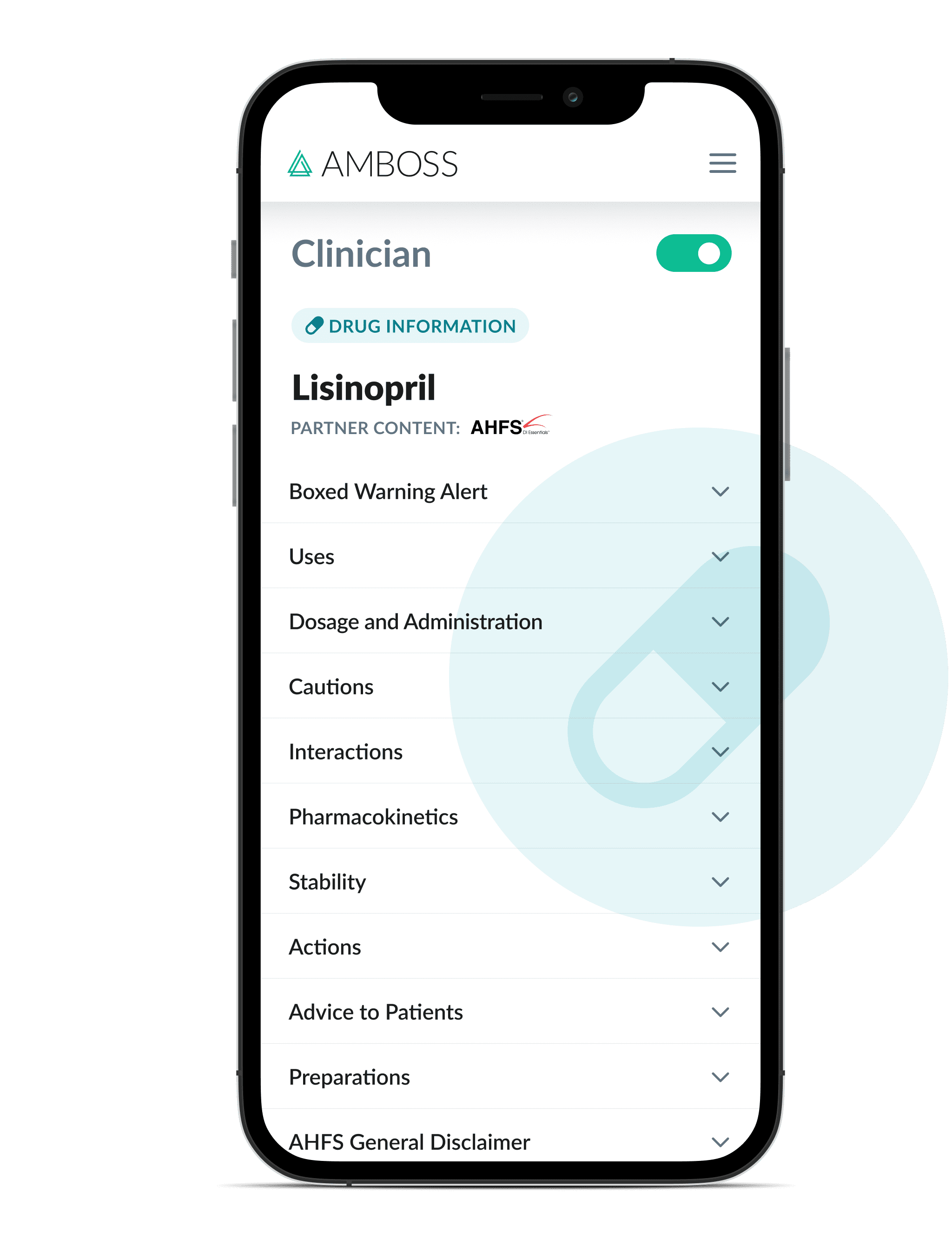 Drug Database sourced from AHFS. Monograph showing drug dosage and administration, drug interactions, dosage tables